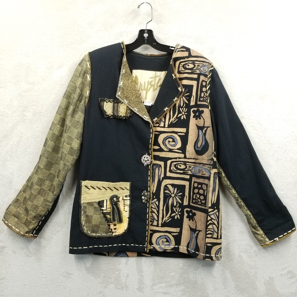 VTG Crystal Handwoven Jacket Women M Wearable Art Eclectic‎ Blazer Embellished